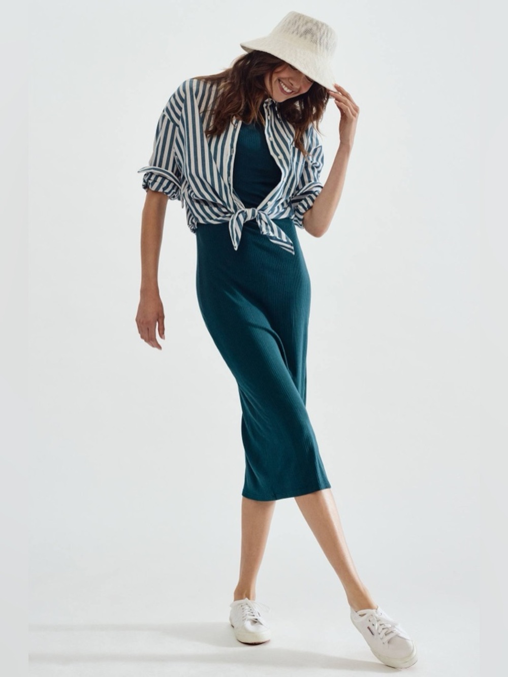 New! Daily Practice by Anthropologie Slim Racer Dress in Blue Green -Size Medium - Picture 2 of 11